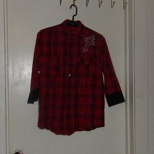 Danesi Jeans Western Farmhouse Pearl Snap Christian Cross Shirt Sz M